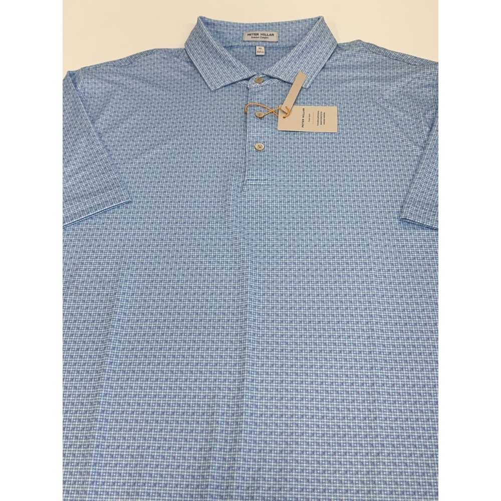 NWT Peter Millar VEGA Geometric Performance Golf Polo Shirt CBLU Blue XL $115 - Picture 5 of 10